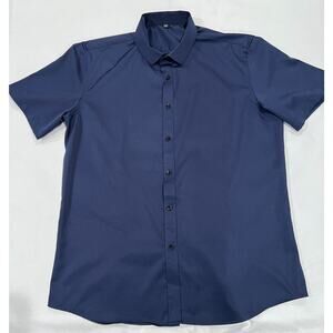 Navy Short-Sleeve Button-Up Shirt- Size 44